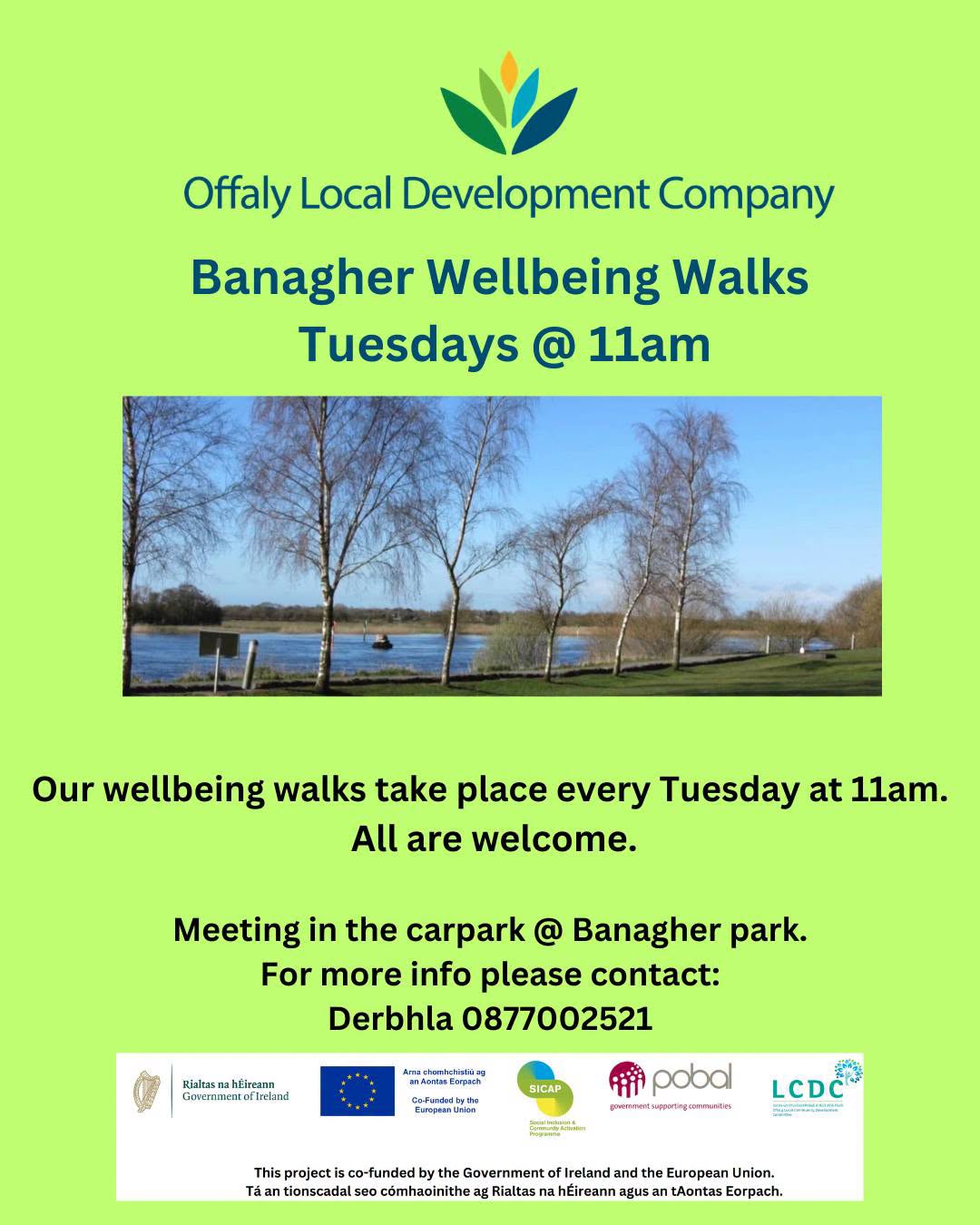 This is a poster of the Banagher Wellbeing Walks that have started back up