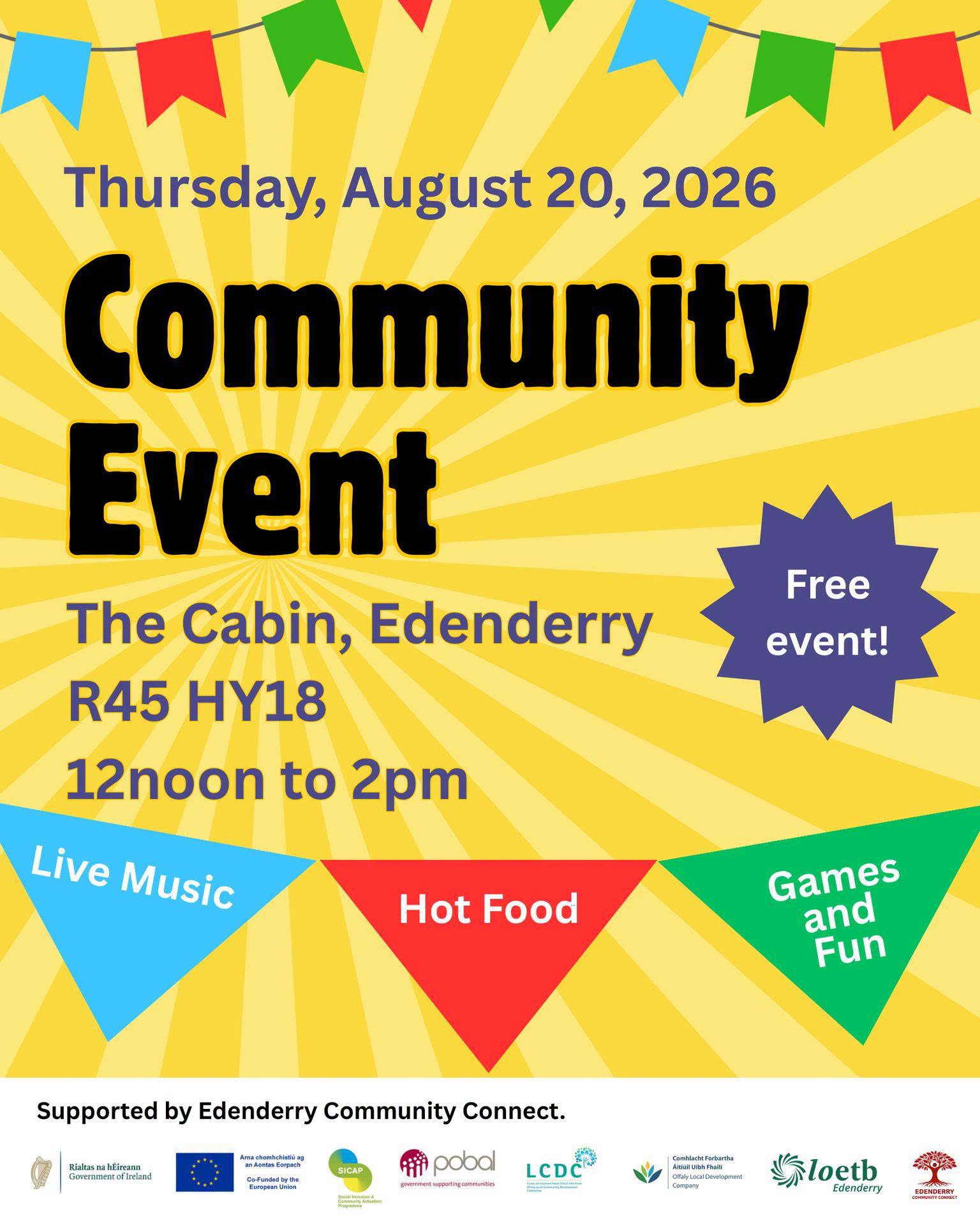 This is a poster of the Community Event that is happening in Edenderry