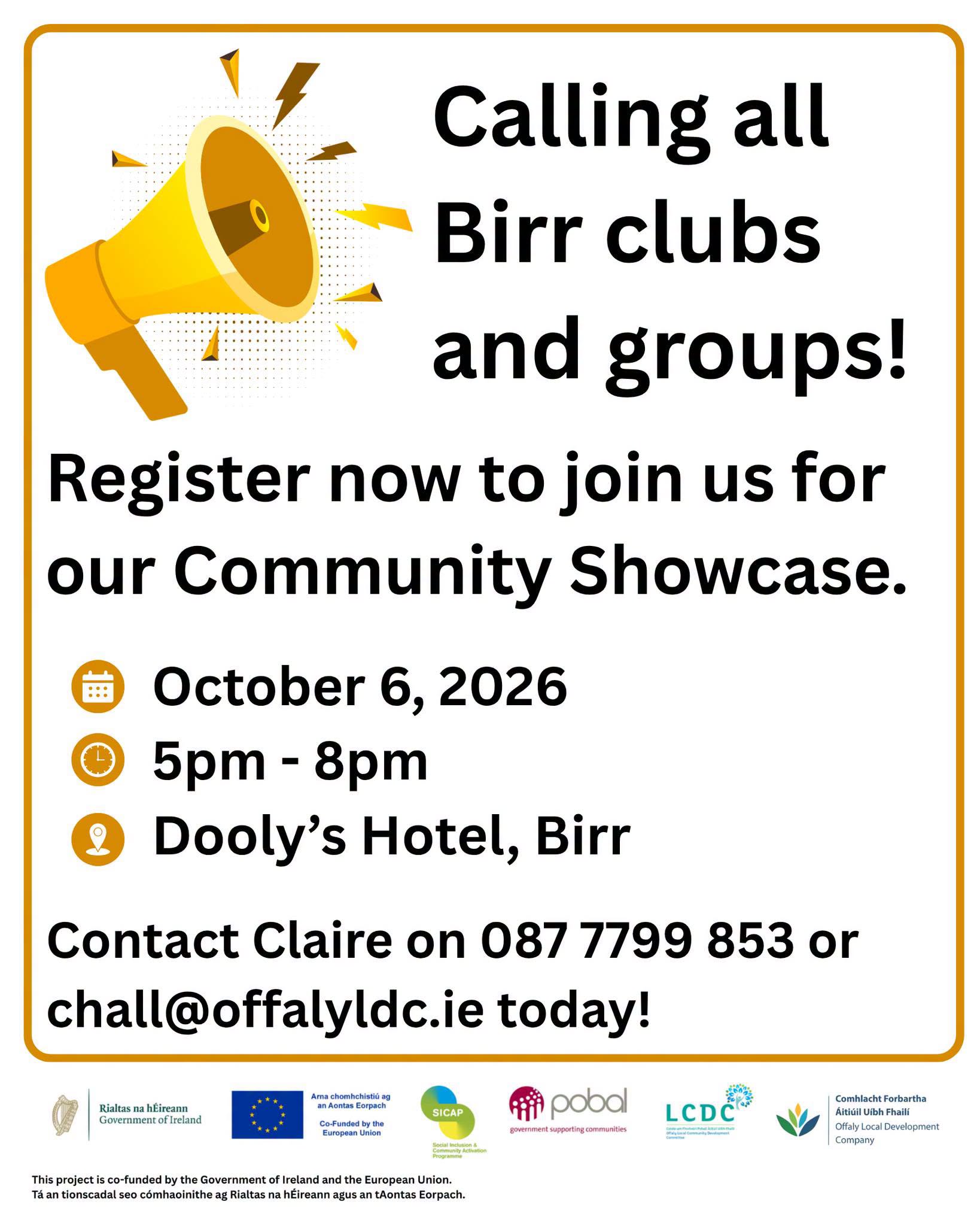 This is a poster of the Community Shocase that is happening in birr for groups, clubs or a community project