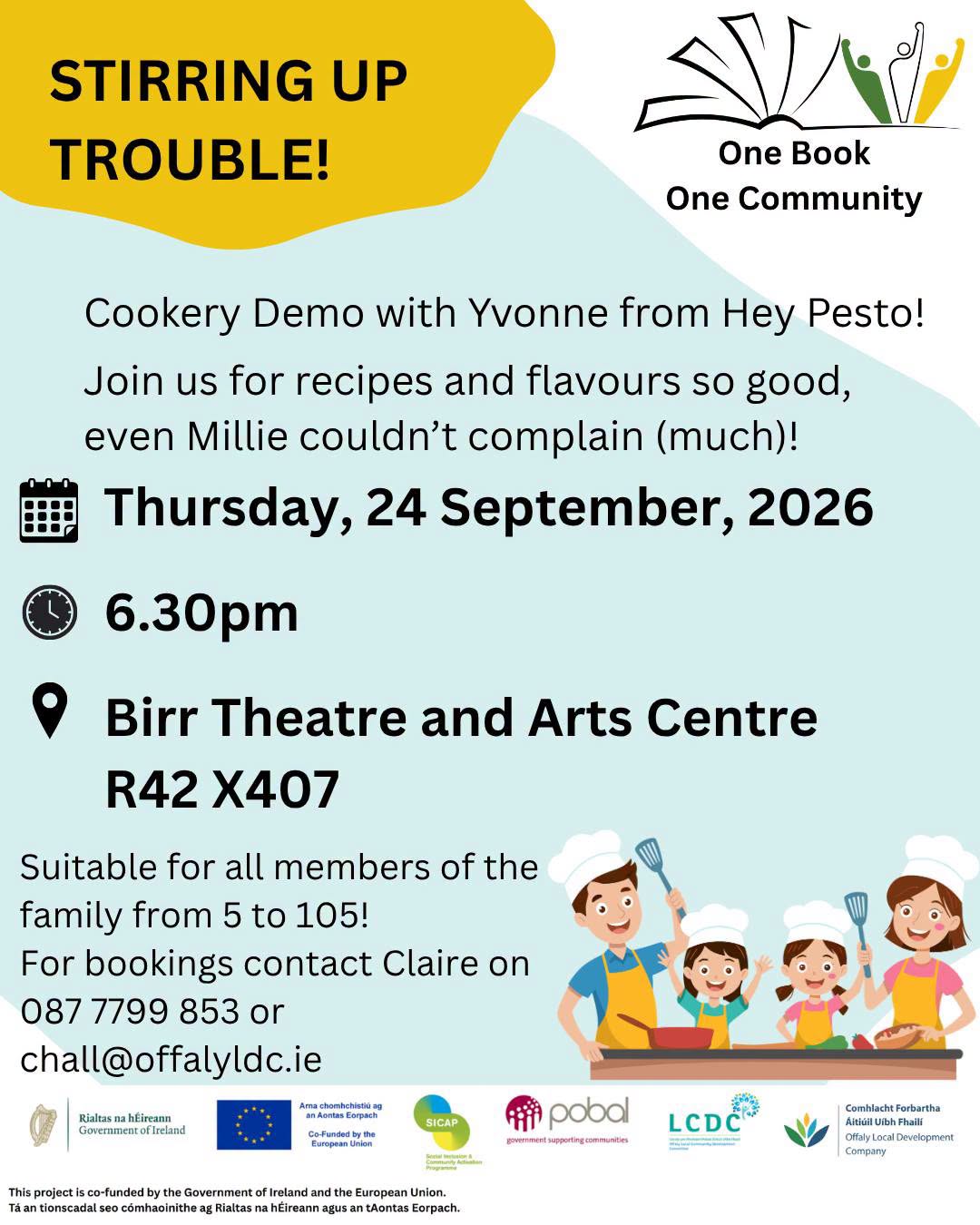 This is a poster of the Cookery Demo with Yvonne from Hey Pesto that is happening in Birr