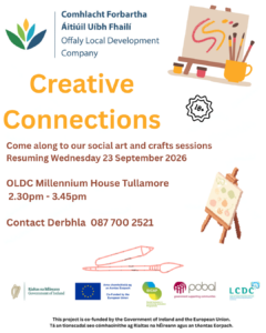 This is a poster of the Creative Connections ~ Social Crafts that is happening in tullamore
