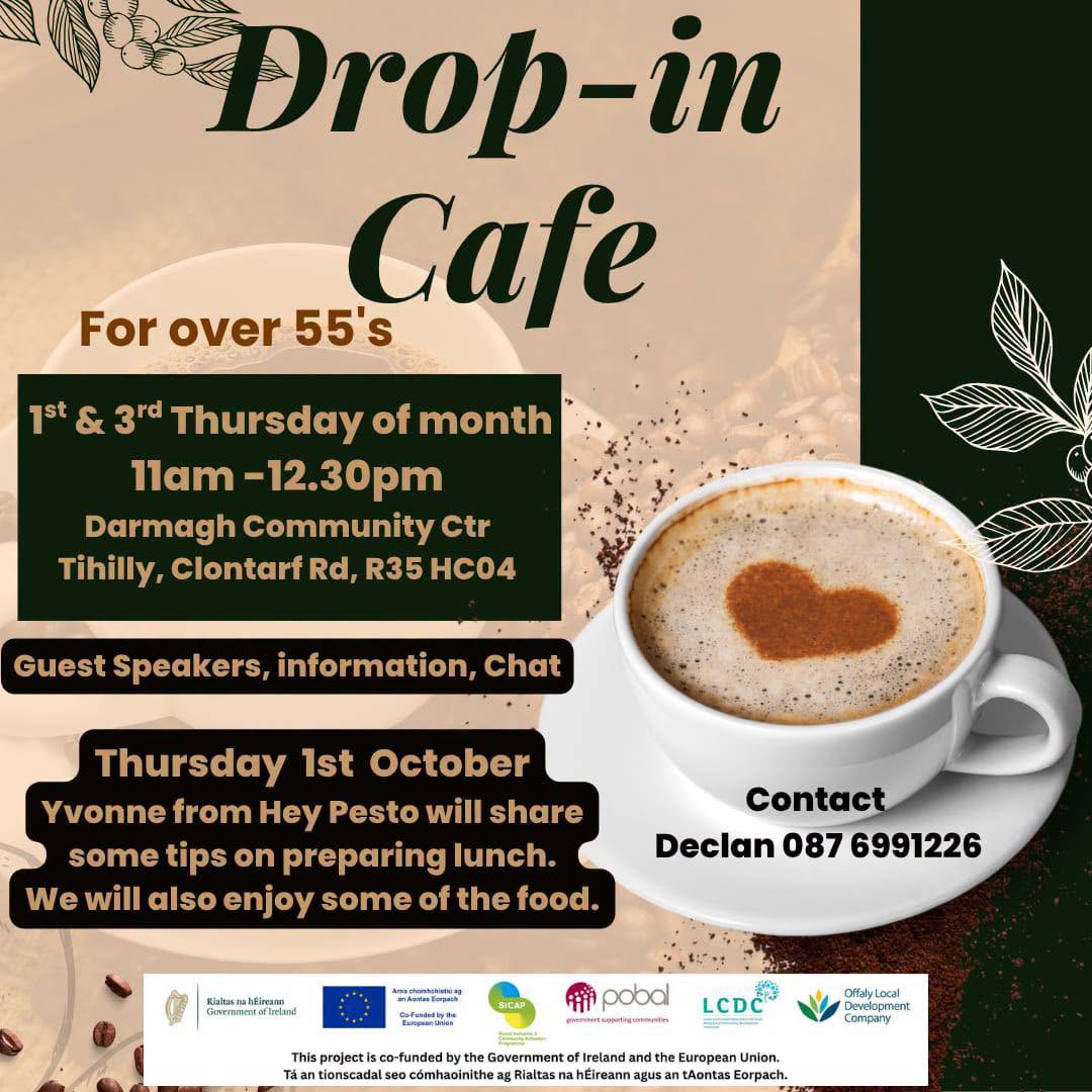 Poster of the Drop In cafe in Tullamore for Over 55s