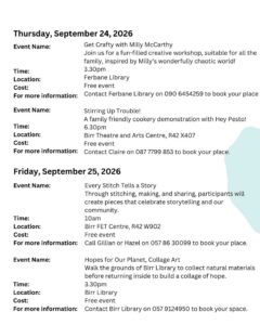 This is a timetable of what is happening with One Book ~ One Community 2026