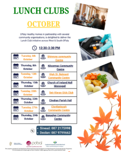 This is a poster of the Lunch Clubs that's happening in October for 2026 around Offaly