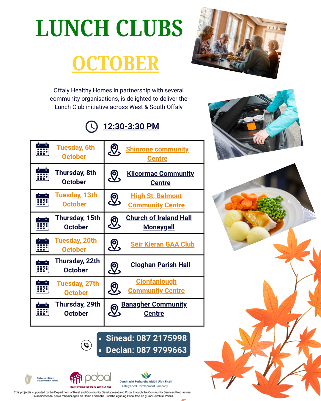 This is a poster of the Lunch Clubs that's happening in October for 2026 around Offaly