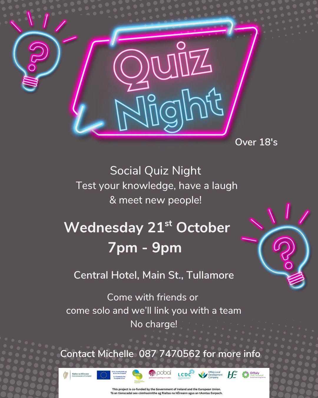 This is a poster of the Social Quiz that is happening in Tullamore